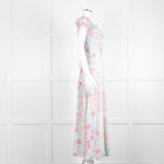 Rixo London Pale Green Pink Blue Silk Print Maxi Dress