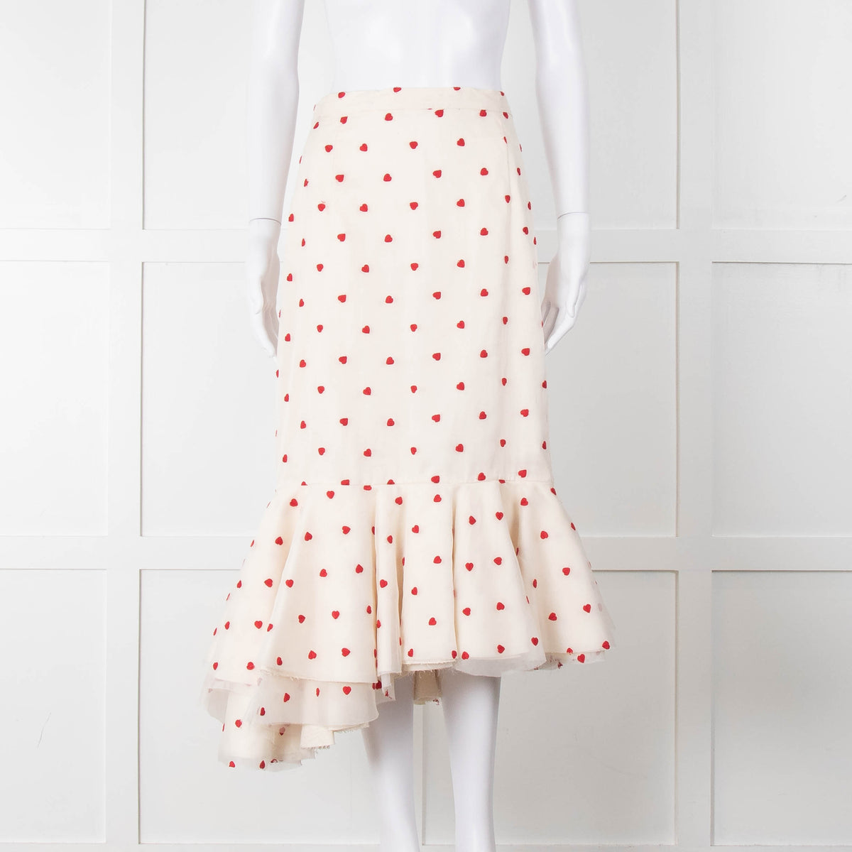 Brock Collection Cream Red Heart Peplum Skirt