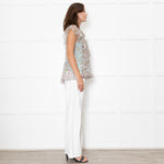 Twinset Blue Sheer Micro Floral Frilled Blouse