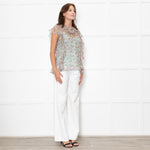 Twinset Blue Sheer Micro Floral Frilled Blouse
