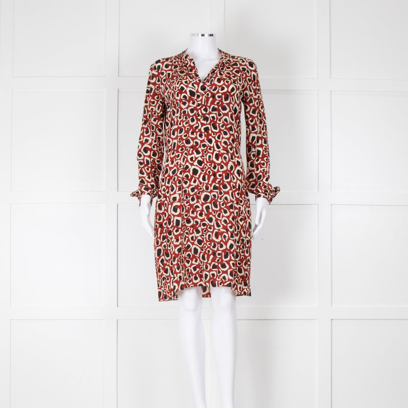 Gucci Rusty Brown Cream Silk Long Sleeve Belted Short Dress