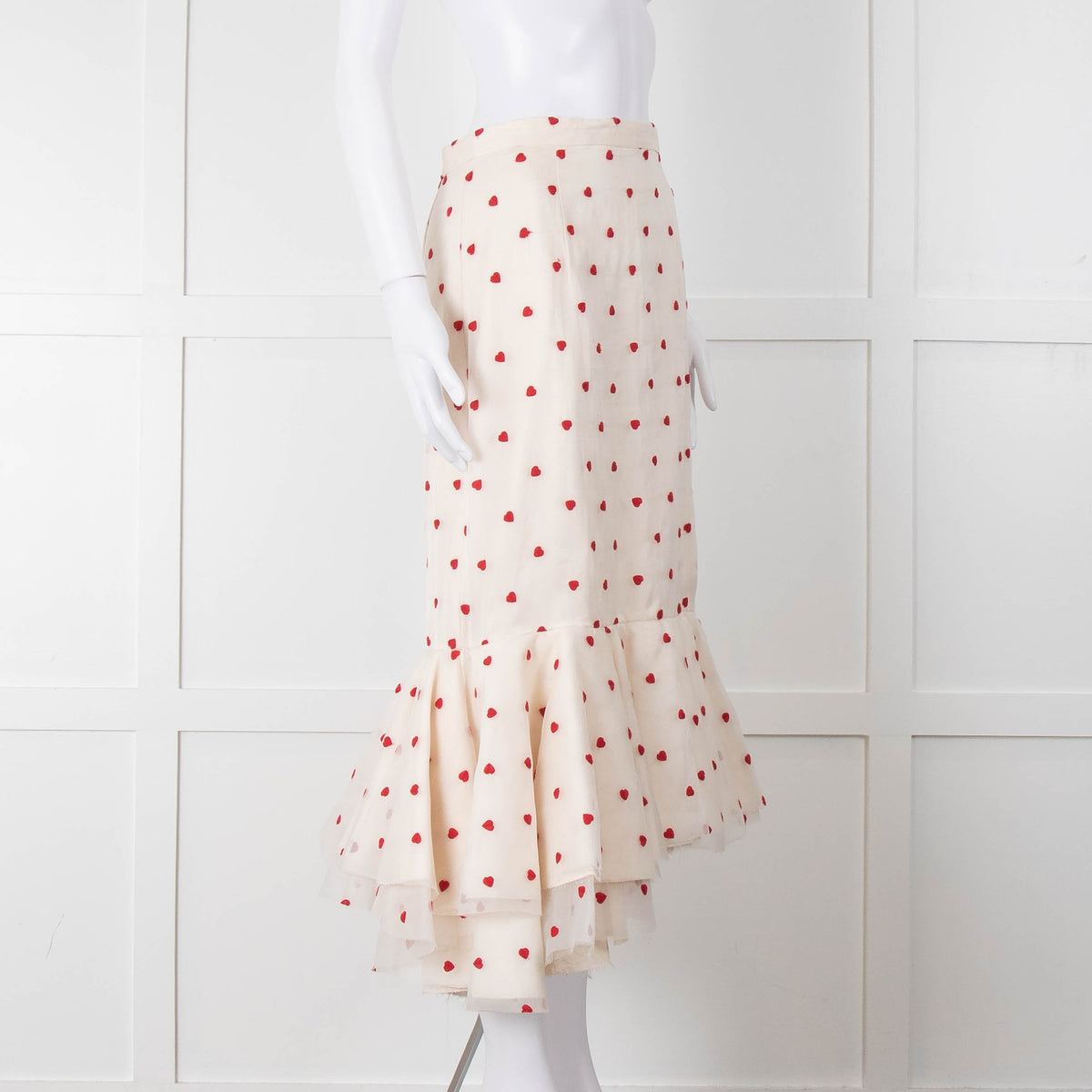 Brock Collection Cream Red Heart Peplum Skirt