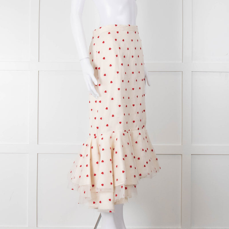 Brock Collection Cream Red Heart Peplum Skirt