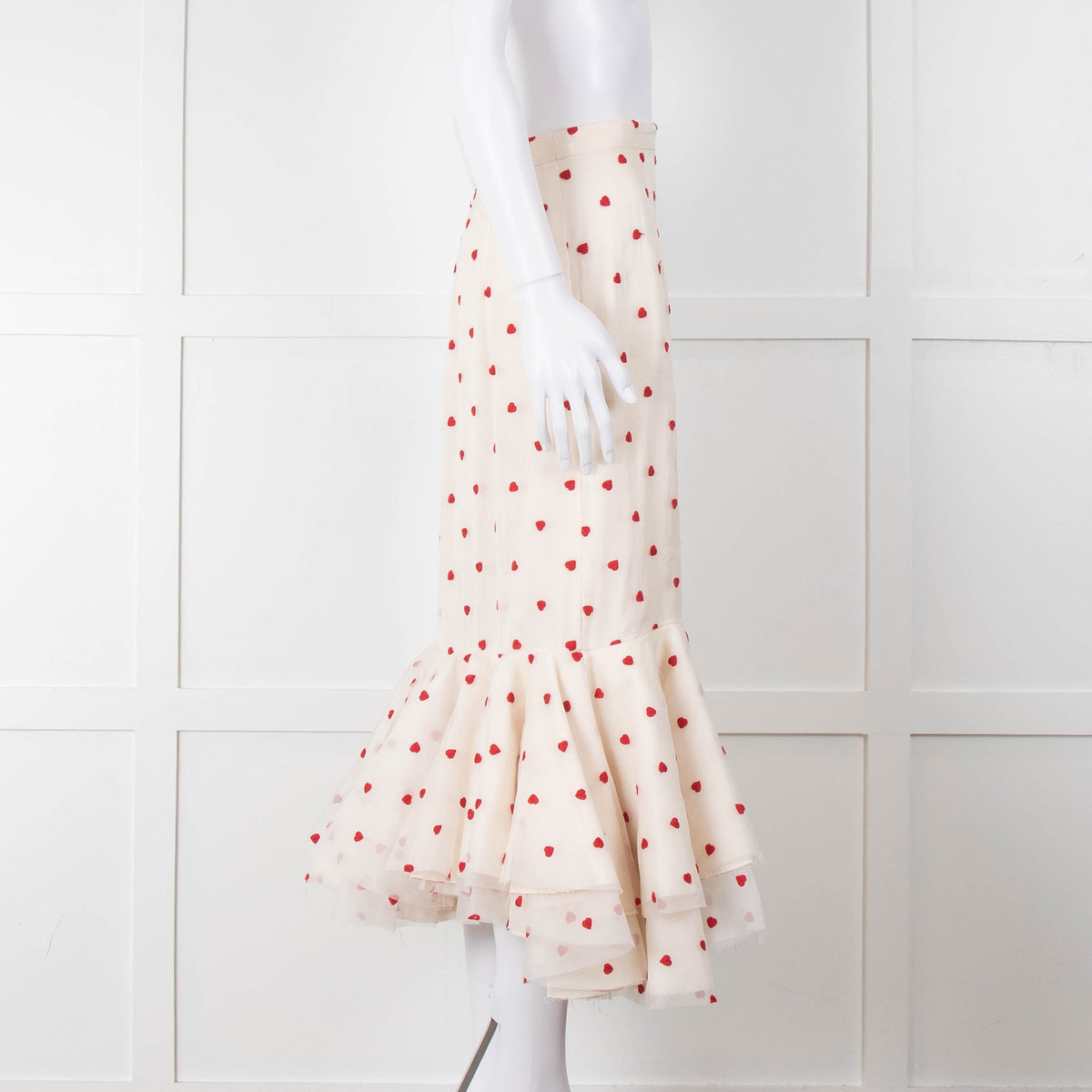 Brock Collection Cream Red Heart Peplum Skirt