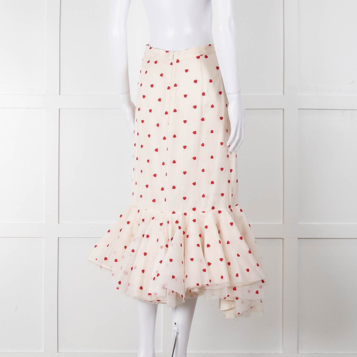 Brock Collection Cream Red Heart Peplum Skirt