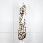 Rebecca Taylor Black Cream Floral Short Sleeves Silk Midi Dress