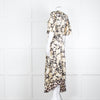 Rebecca Taylor Black Cream Floral Short Sleeves Silk Midi Dress