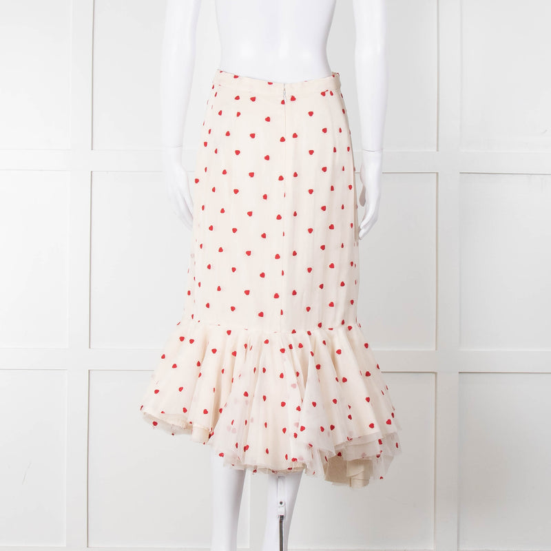 Brock Collection Cream Red Heart Peplum Skirt