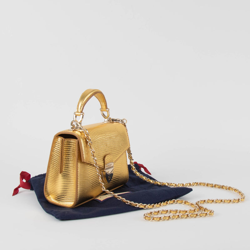 Aspinal Of London Gold Mini Modern Mayfair Bag
