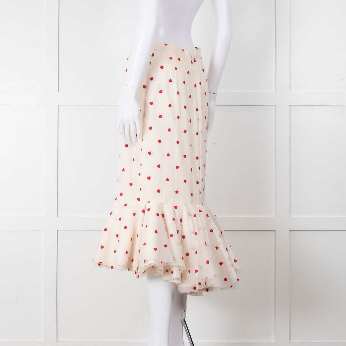 Brock Collection Cream Red Heart Peplum Skirt