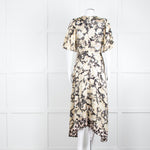 Rebecca Taylor Black Cream Floral Short Sleeves Silk Midi Dress