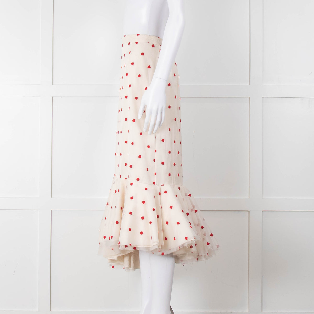 Brock Collection Cream Red Heart Peplum Skirt