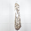 Rebecca Taylor Black Cream Floral Short Sleeves Silk Midi Dress