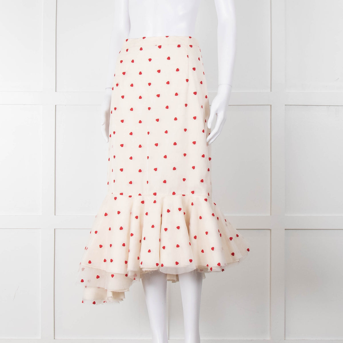 Brock Collection Cream Red Heart Peplum Skirt