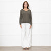 Le Tricot Perugia Green V Neck Jumper With Metallic Stripe