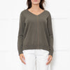 Le Tricot Perugia Green V Neck Jumper With Metallic Stripe