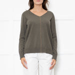 Le Tricot Perugia Green V Neck Jumper With Metallic Stripe