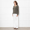 Le Tricot Perugia Green V Neck Jumper With Metallic Stripe