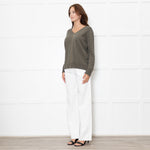 Le Tricot Perugia Green V Neck Jumper With Metallic Stripe