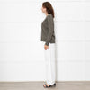 Le Tricot Perugia Green V Neck Jumper With Metallic Stripe