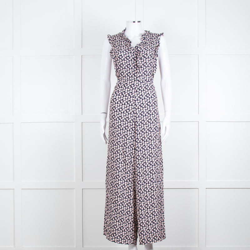 Paul & Joe Sister Navy White Orange Floral Print Sleeveless Jumpsuit