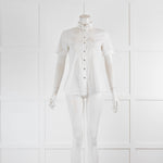 Dolce & Gabbana White Silver Button Cotton Short Sleeve Shirt