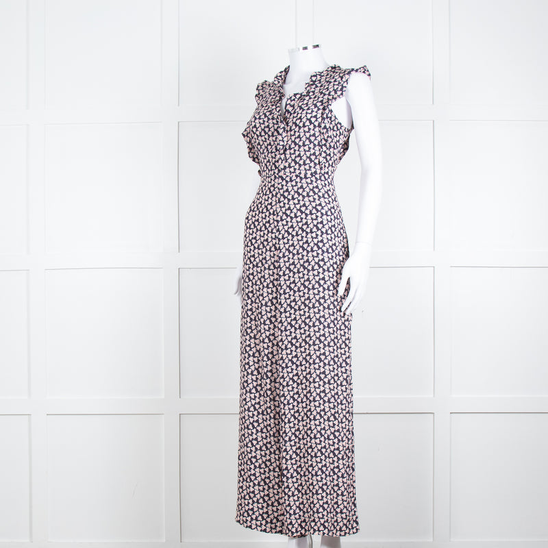 Paul & Joe Sister Navy White Orange Floral Print Sleeveless Jumpsuit
