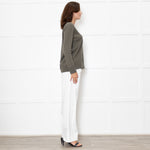 Le Tricot Perugia Green V Neck Jumper With Metallic Stripe