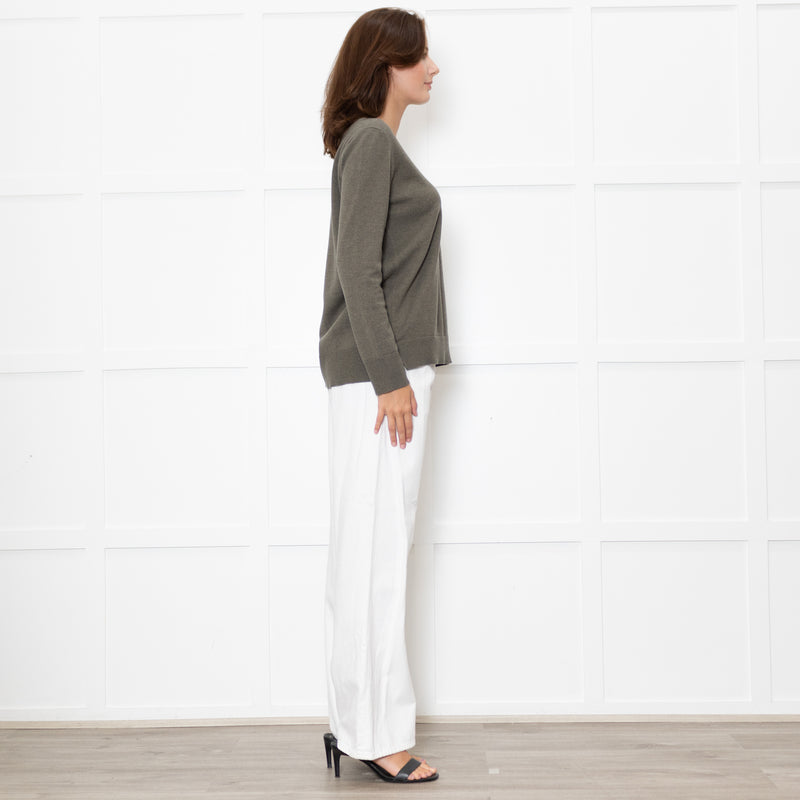 Le Tricot Perugia Green V Neck Jumper With Metallic Stripe