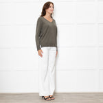 Le Tricot Perugia Green V Neck Jumper With Metallic Stripe