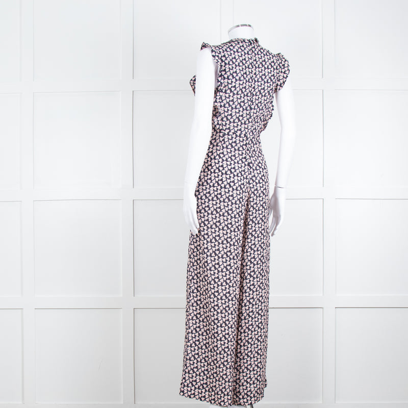 Paul & Joe Sister Navy White Orange Floral Print Sleeveless Jumpsuit