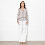 Charlotte Sparre Brown And White Dove Print Silk Top