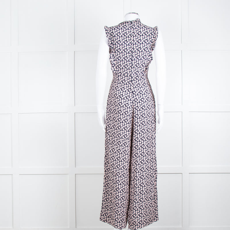Paul & Joe Sister Navy White Orange Floral Print Sleeveless Jumpsuit