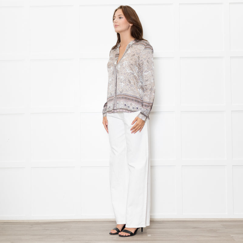 Charlotte Sparre Brown And White Dove Print Silk Top