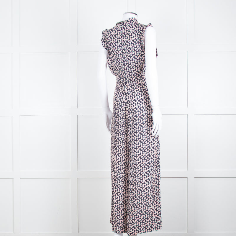 Paul & Joe Sister Navy White Orange Floral Print Sleeveless Jumpsuit