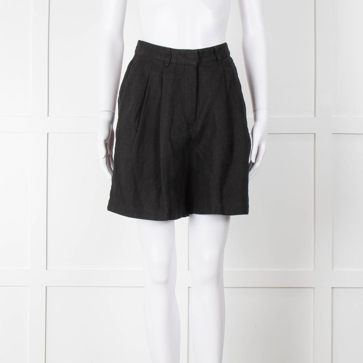 Posse Black Linen Pleated Front Shorts