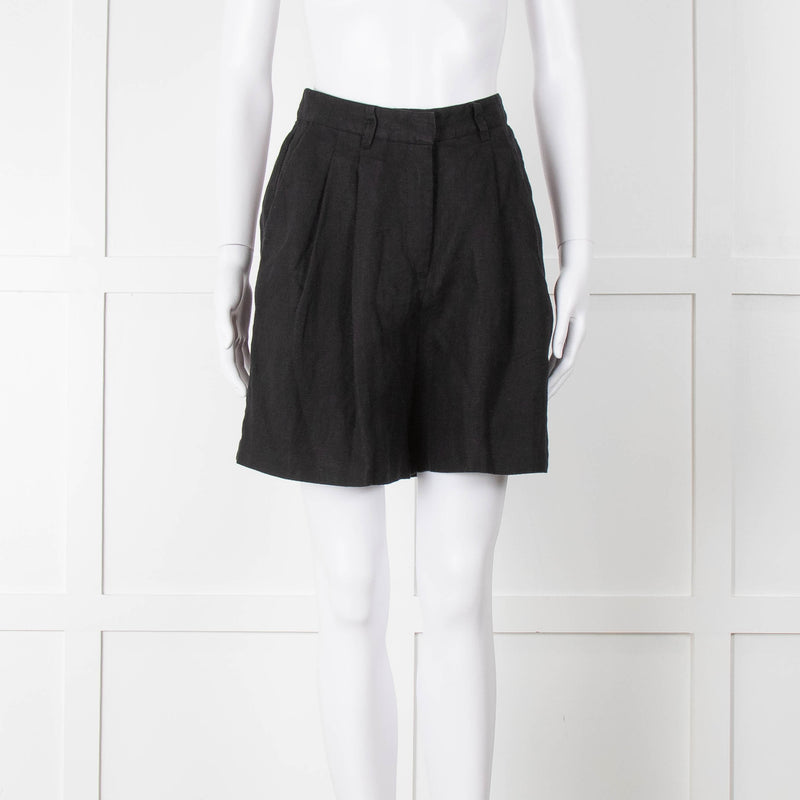 Posse Black Linen Pleated Front Shorts