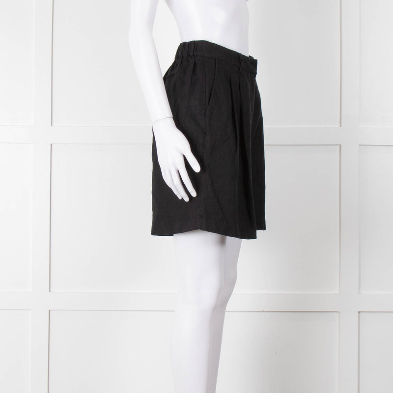 Posse Black Linen Pleated Front Shorts