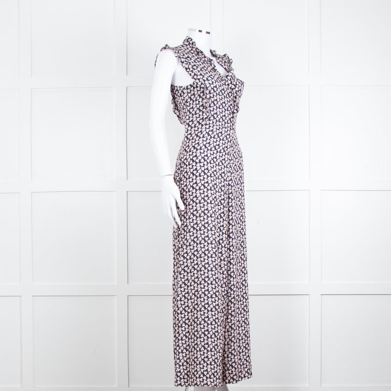 Paul & Joe Sister Navy White Orange Floral Print Sleeveless Jumpsuit