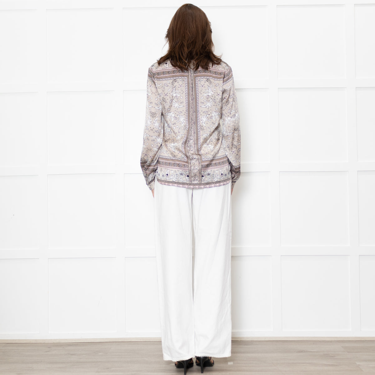 Charlotte Sparre Brown And White Dove Print Silk Top