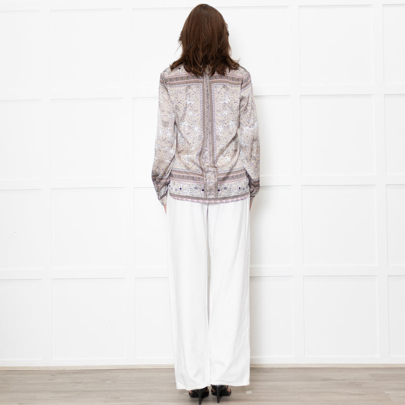 Charlotte Sparre Brown And White Dove Print Silk Top