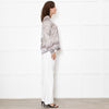 Charlotte Sparre Brown And White Dove Print Silk Top