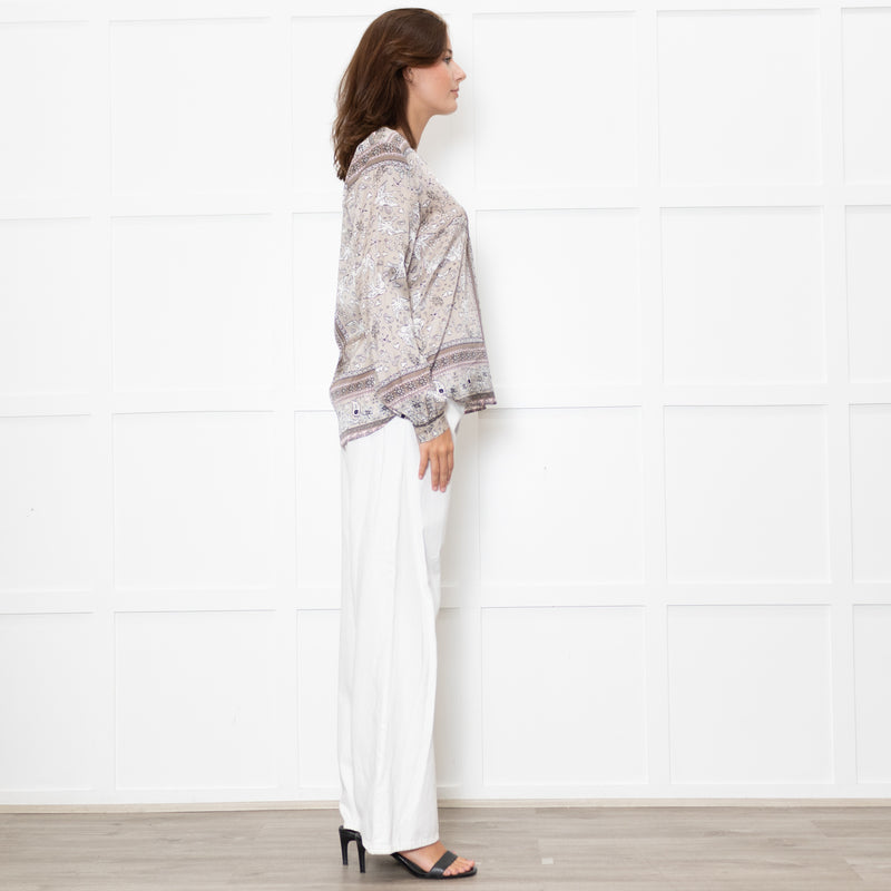 Charlotte Sparre Brown And White Dove Print Silk Top