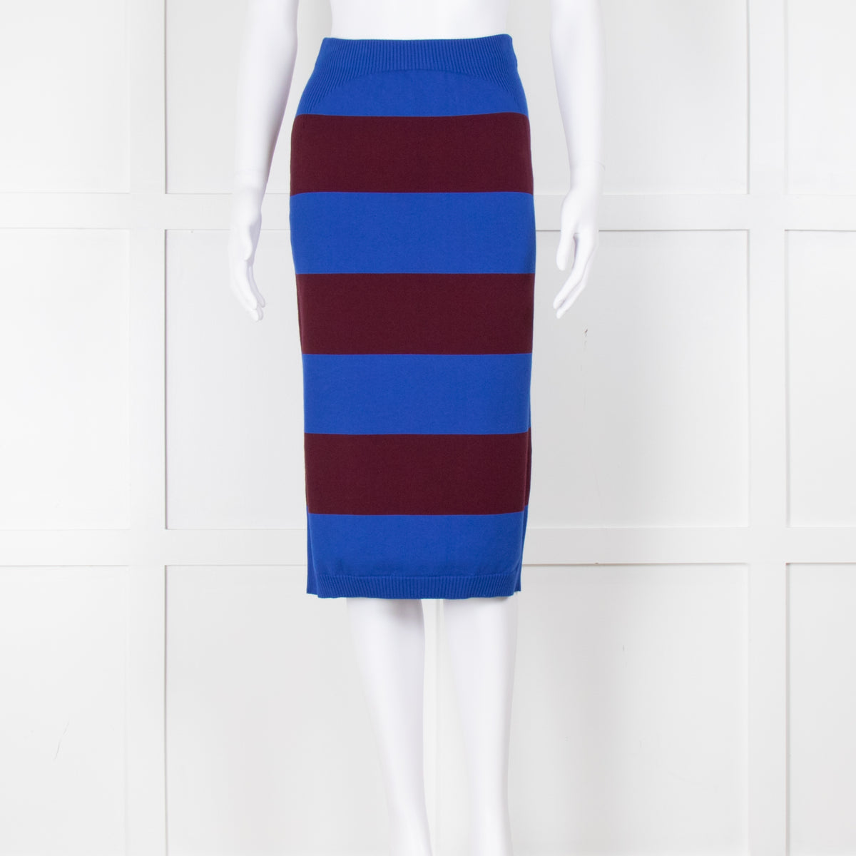 Dries Van Noten Blue Burgundy Knit Pencil Skirt