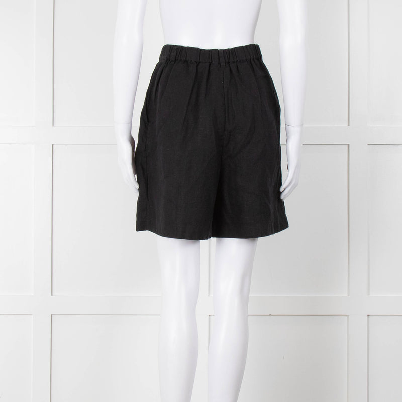 Posse Black Linen Pleated Front Shorts