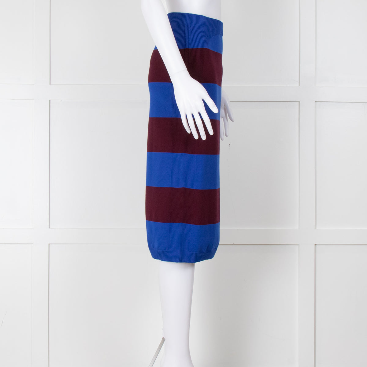 Dries Van Noten Blue Burgundy Knit Pencil Skirt