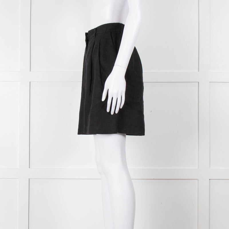 Posse Black Linen Pleated Front Shorts