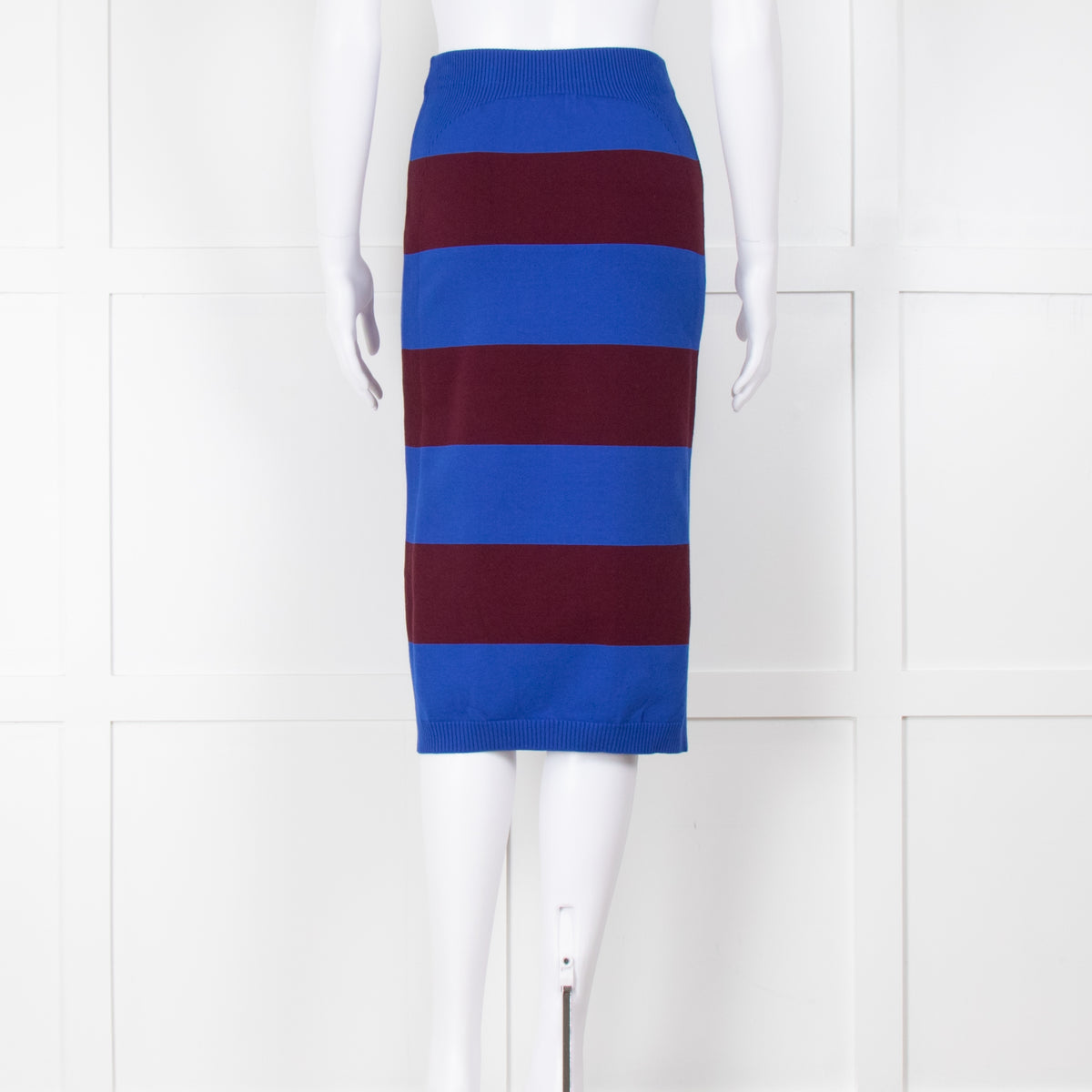 Dries Van Noten Blue Burgundy Knit Pencil Skirt