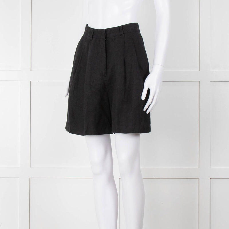 Posse Black Linen Pleated Front Shorts