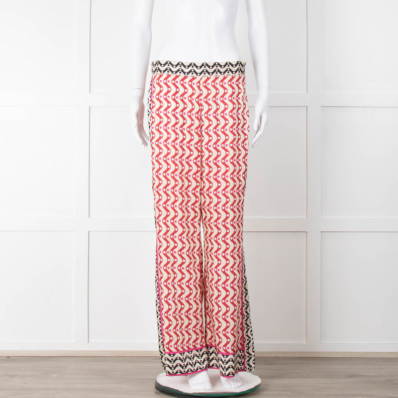 Sandro Cream Red Black Pink Star Wave Print Trousers